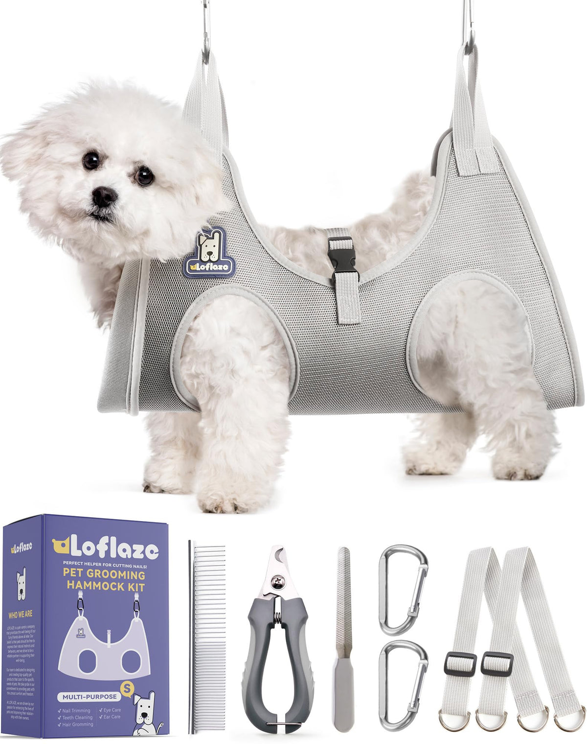Loflaze dog grooming hammock harness for safe at‑home sessions.