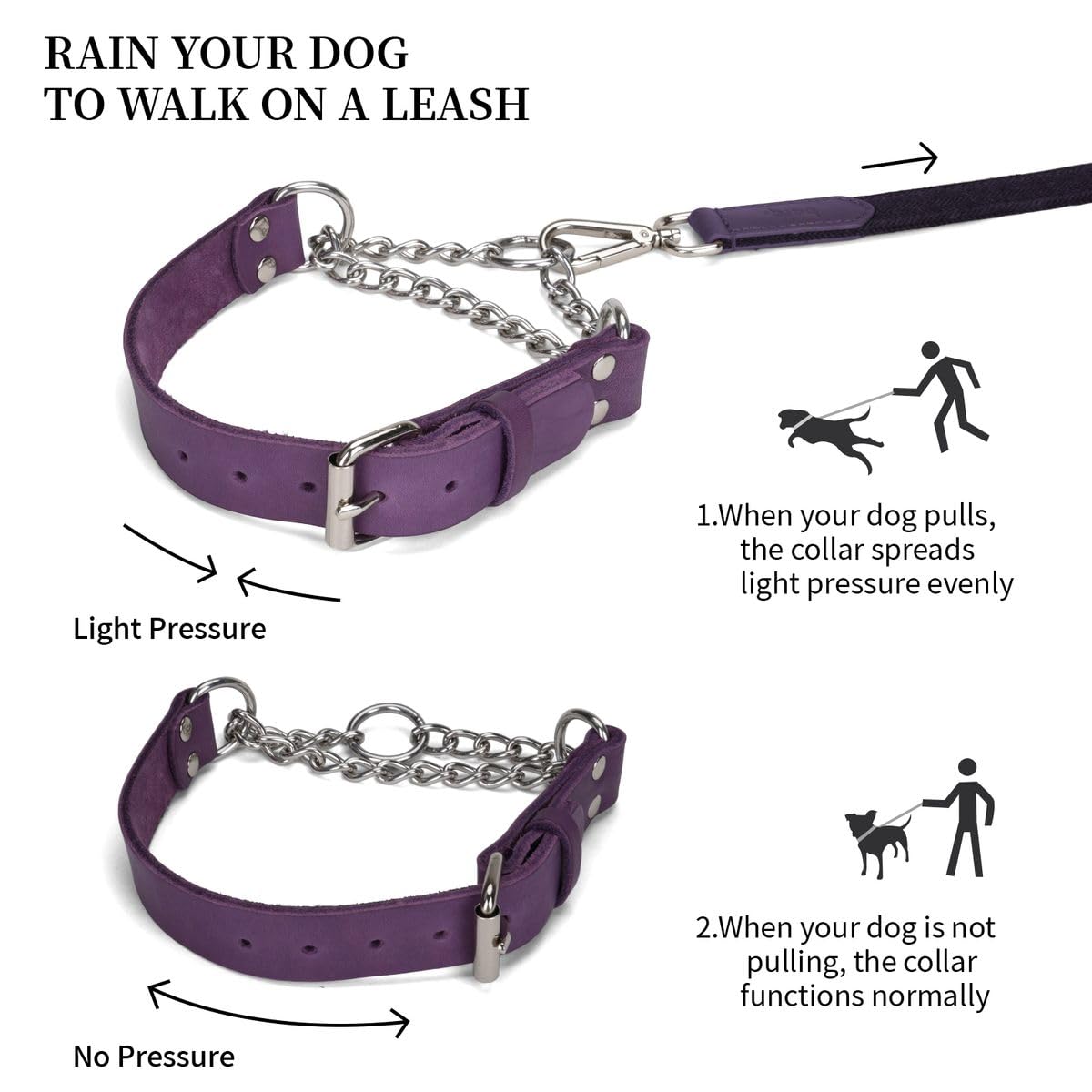 LOIIHEII adjustable leather collar with clear fit guidance for secure wear.