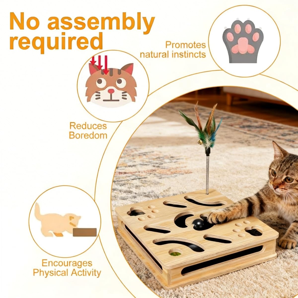 Loisdaro clawing box with jingler toy promotes playful enrichment during nail care.