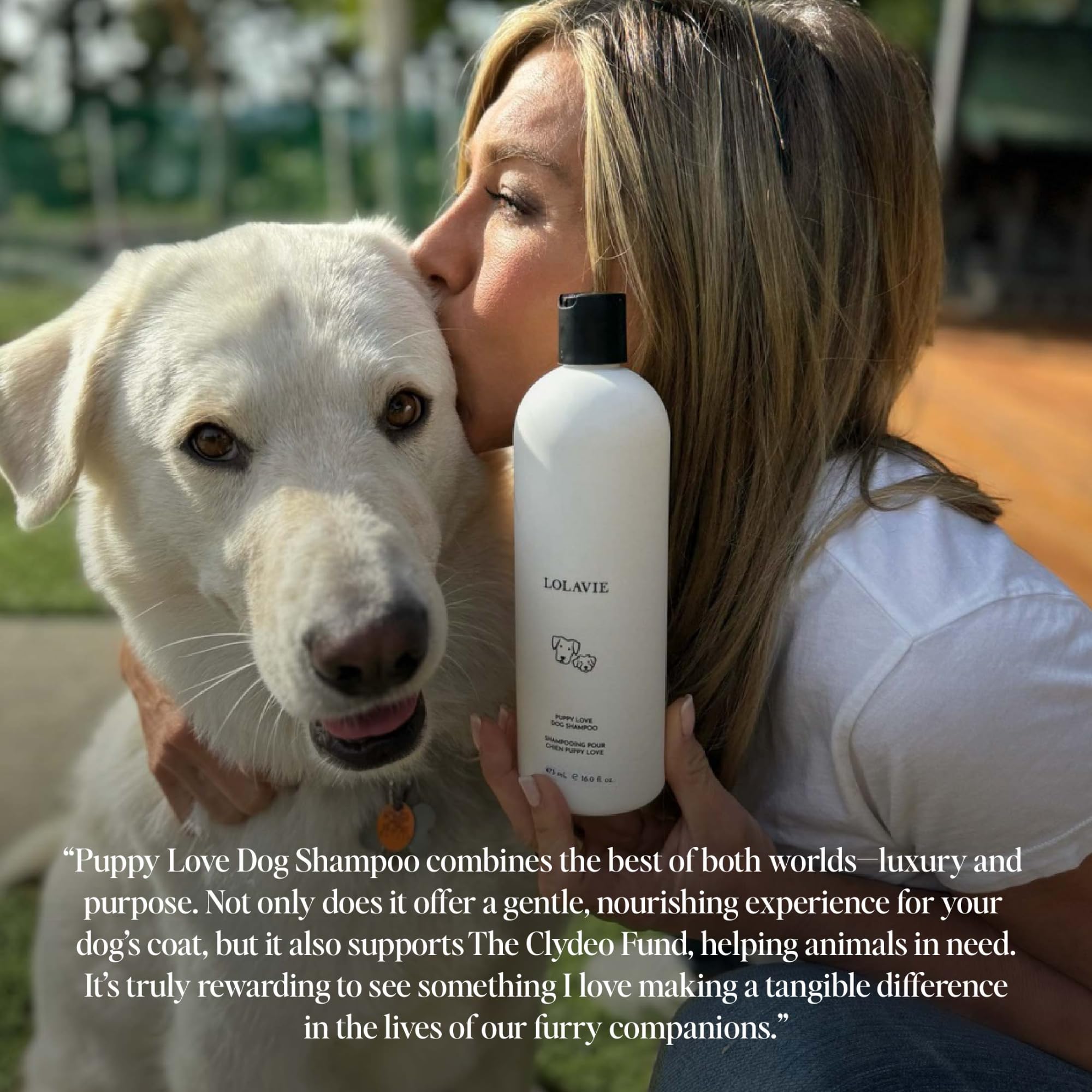 LolaVie Puppy Love Shampoo packaging showing coconut conditioning ingredients.