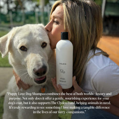 LolaVie Puppy Love Shampoo packaging showing coconut conditioning ingredients.