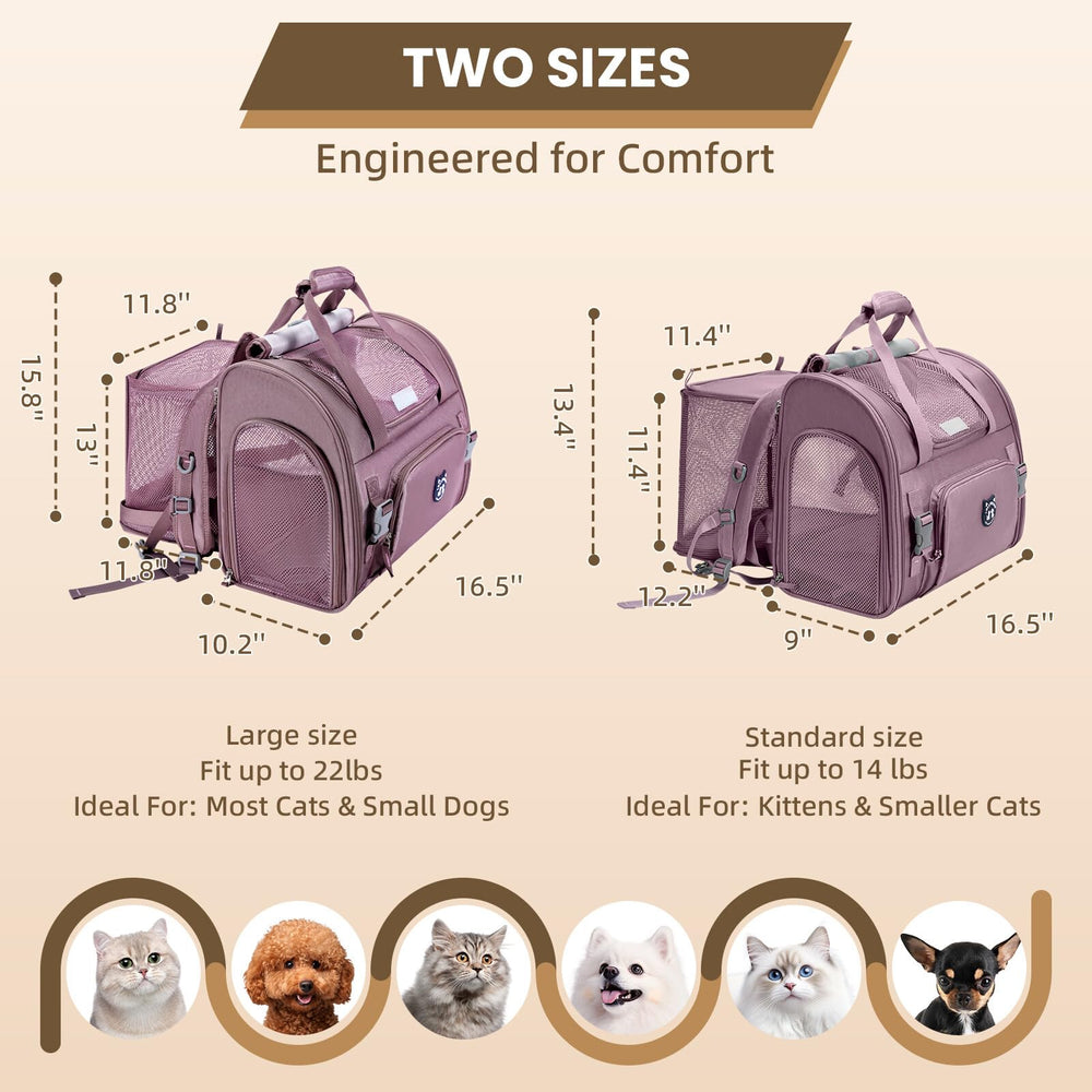 LOLLIMEOW Expandable Carrier expanded space lets pets stretch during flights or hikes.
