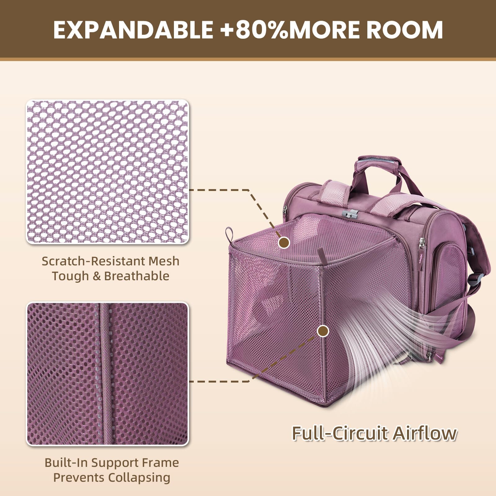 Lollimeow expandable carrier interior demonstrates roomy space for cats or small dogs