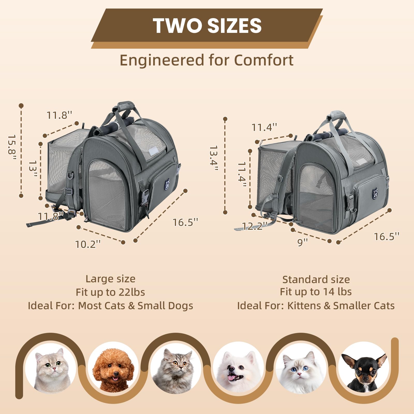 Lollimeow expandable cat carrier backpack in large size with extra room