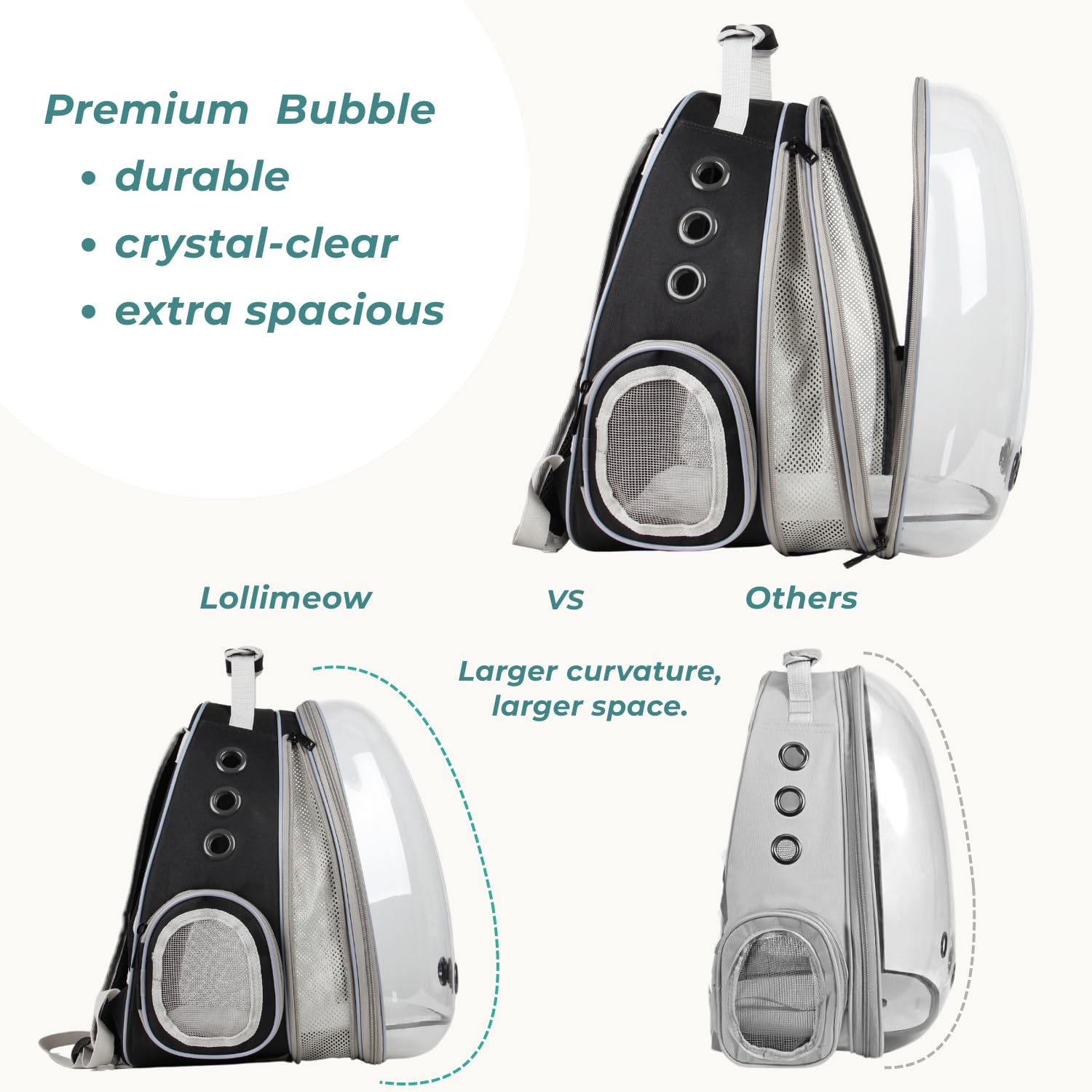 LOLLIMEOW nine-ventilation system keeps air moving for comfort.