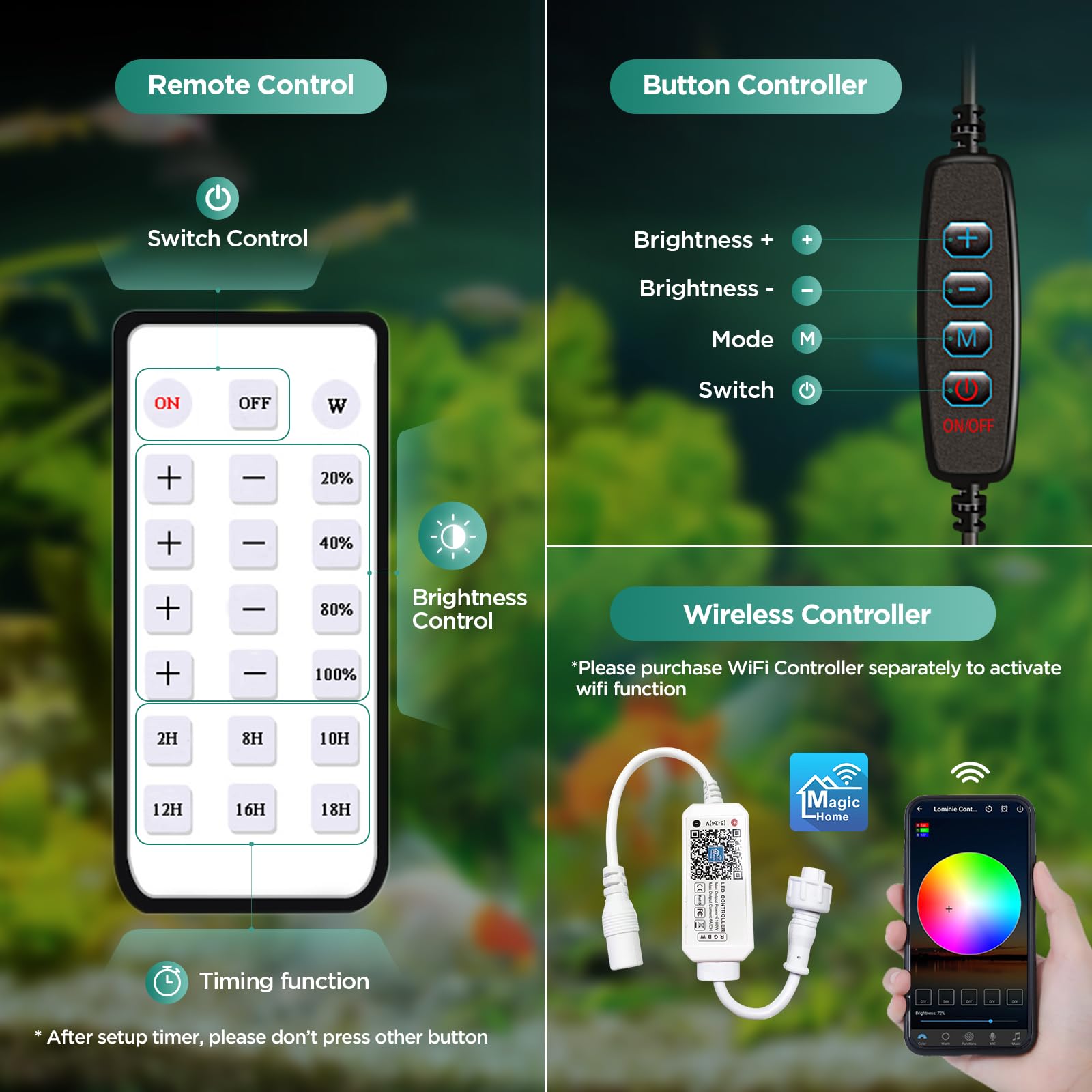 Lominie aquarium light remote control enables convenient lighting adjustments from anywhere.