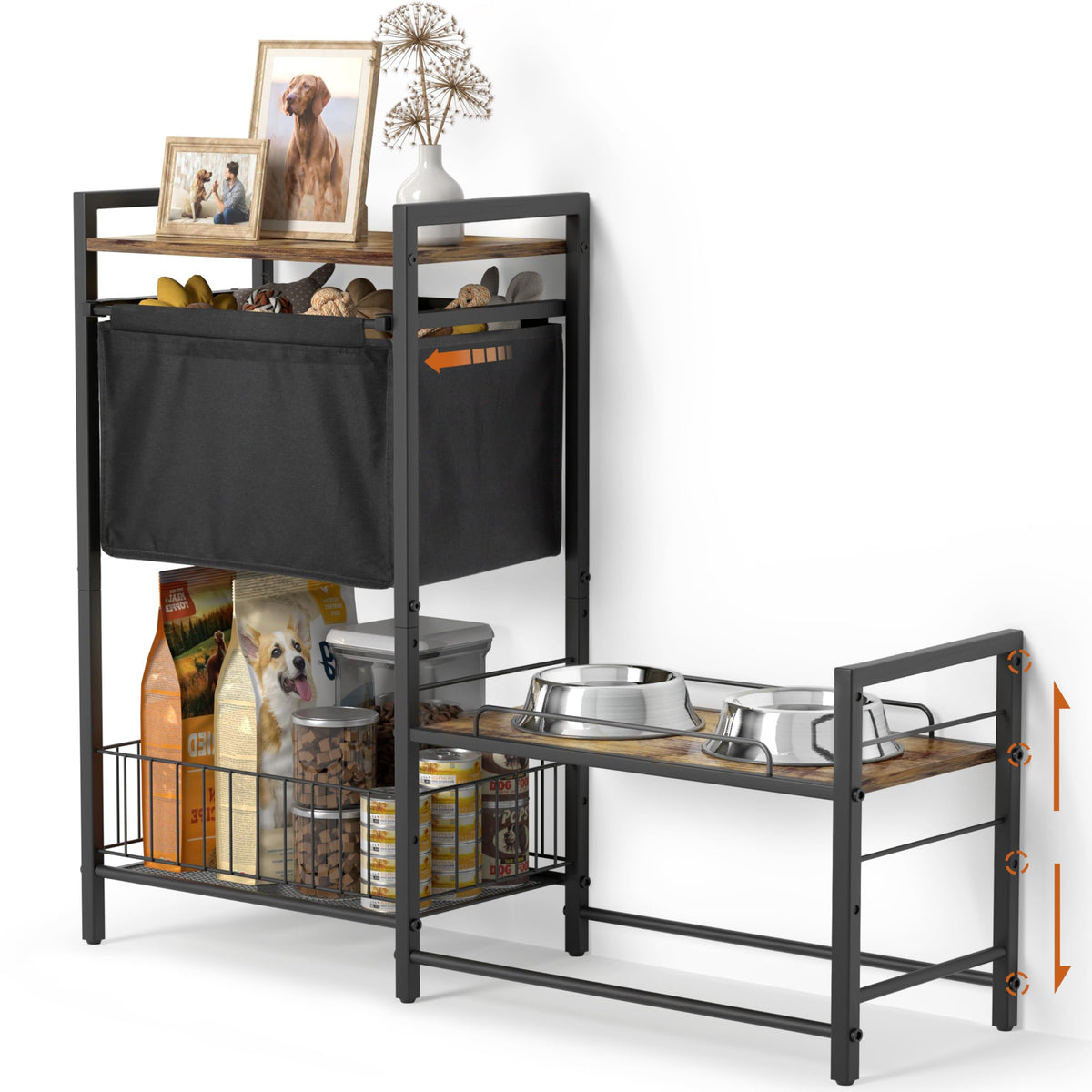 Lomivra elevated dog bowl stand, front view, showing accessible feeding height for pets.