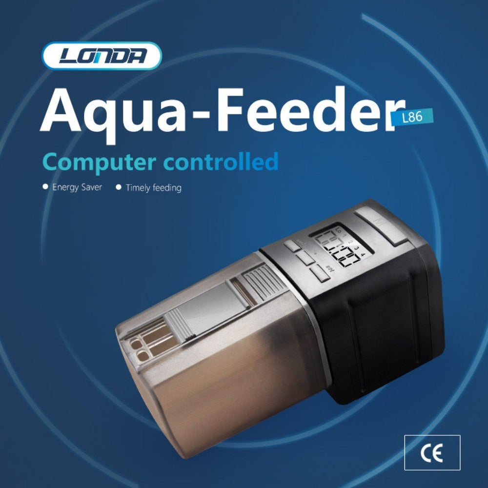 LONDAFISH feeder side view highlights 0.175L capacity for daily meals.
