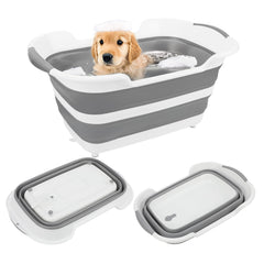 Lonepetu collapsible dog bathtub expanded for space-saving baths.