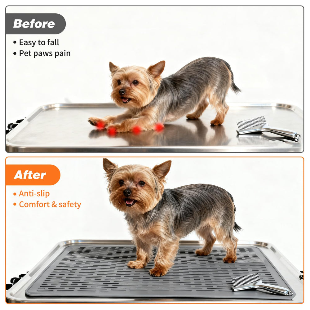 Lonepetu grey grooming mat in use for home care.