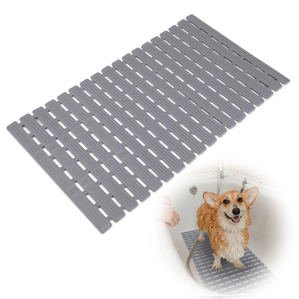 Lonepetu non-slip dog bath mat on tub with suction cups for secure bathing
