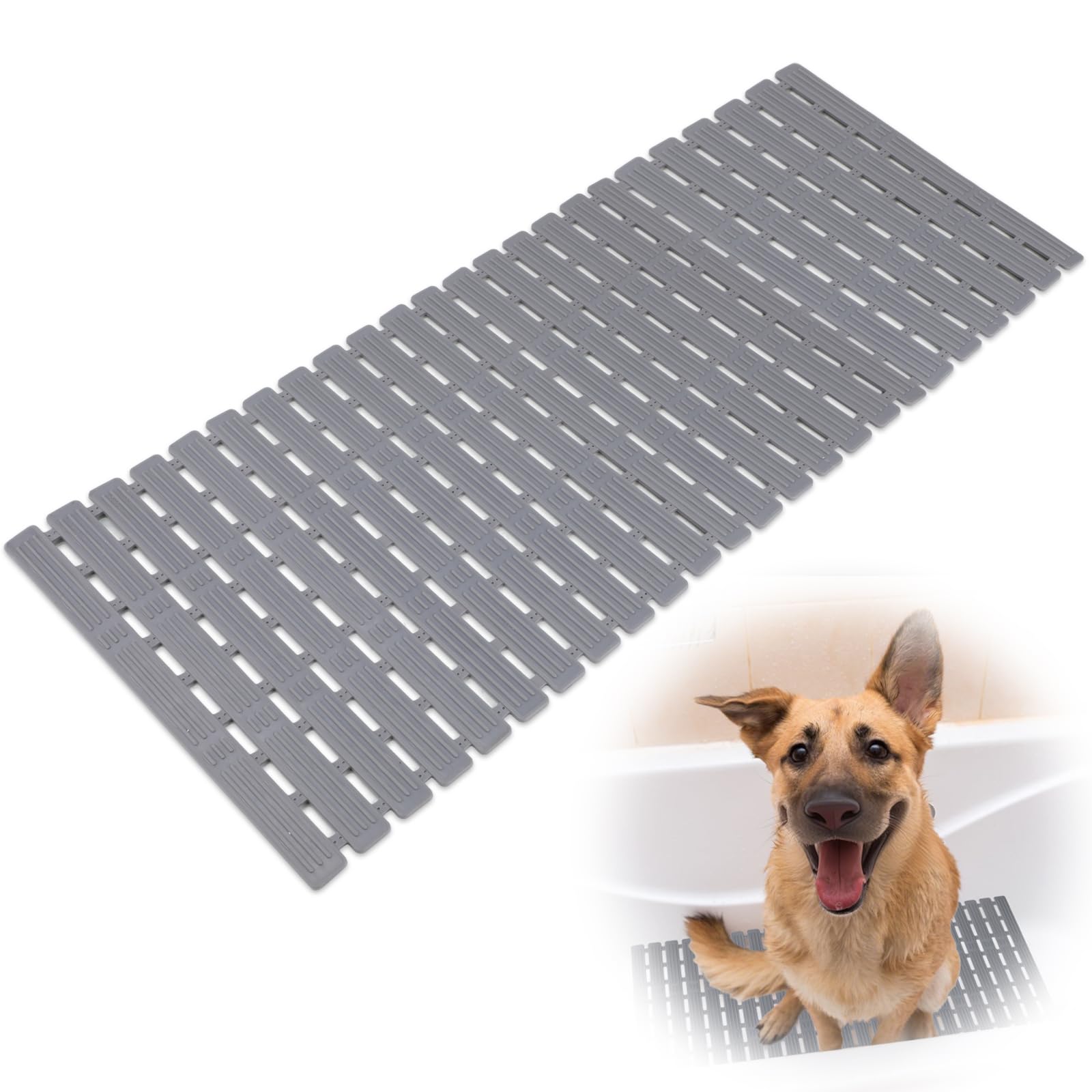 Lonepetu non-slip dog bath mat on tub surface provides secure footing.