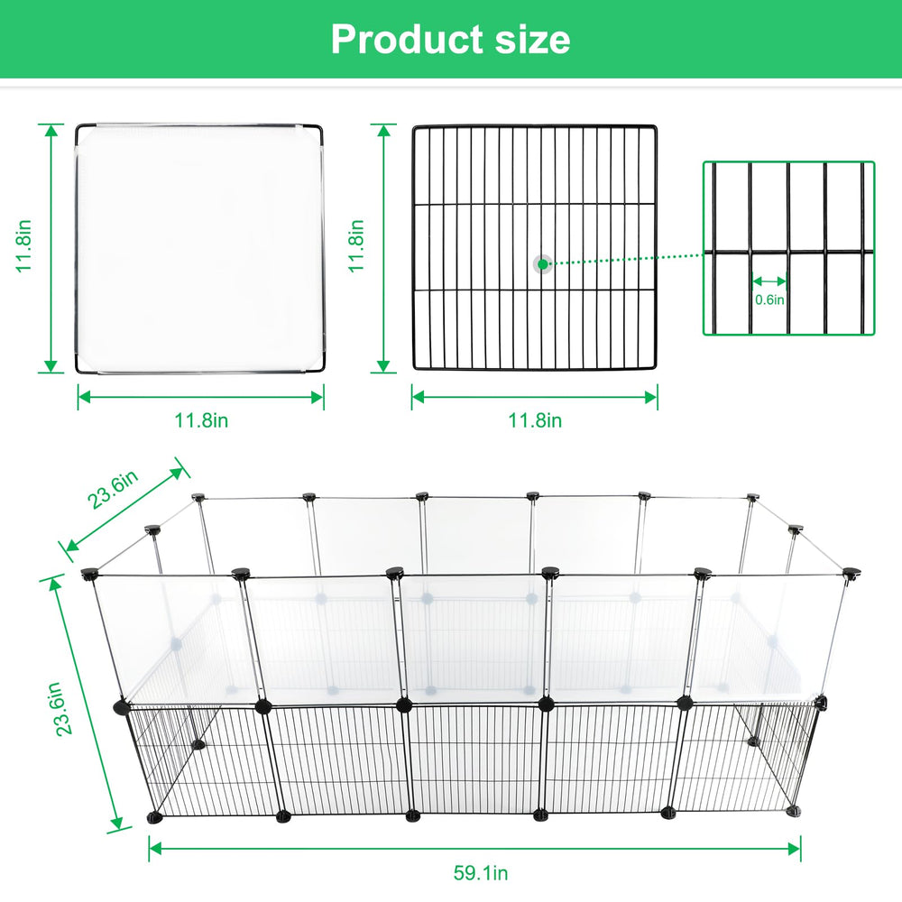 Reinforced wire with 0.7 inch spacing provides safe small-animal containment.
