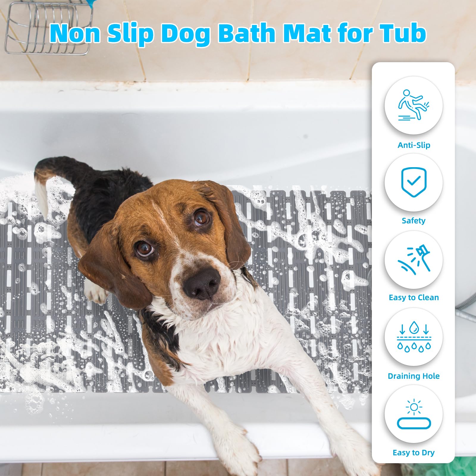 Lonepetu quick drain dog bath mat features drainage holes for fast water exit.