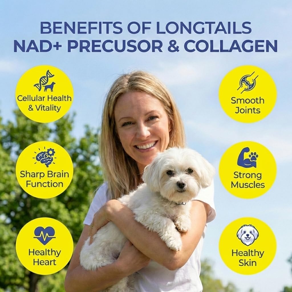 LongTails NAD+ senior dog powder scoop enables simple daily servings.