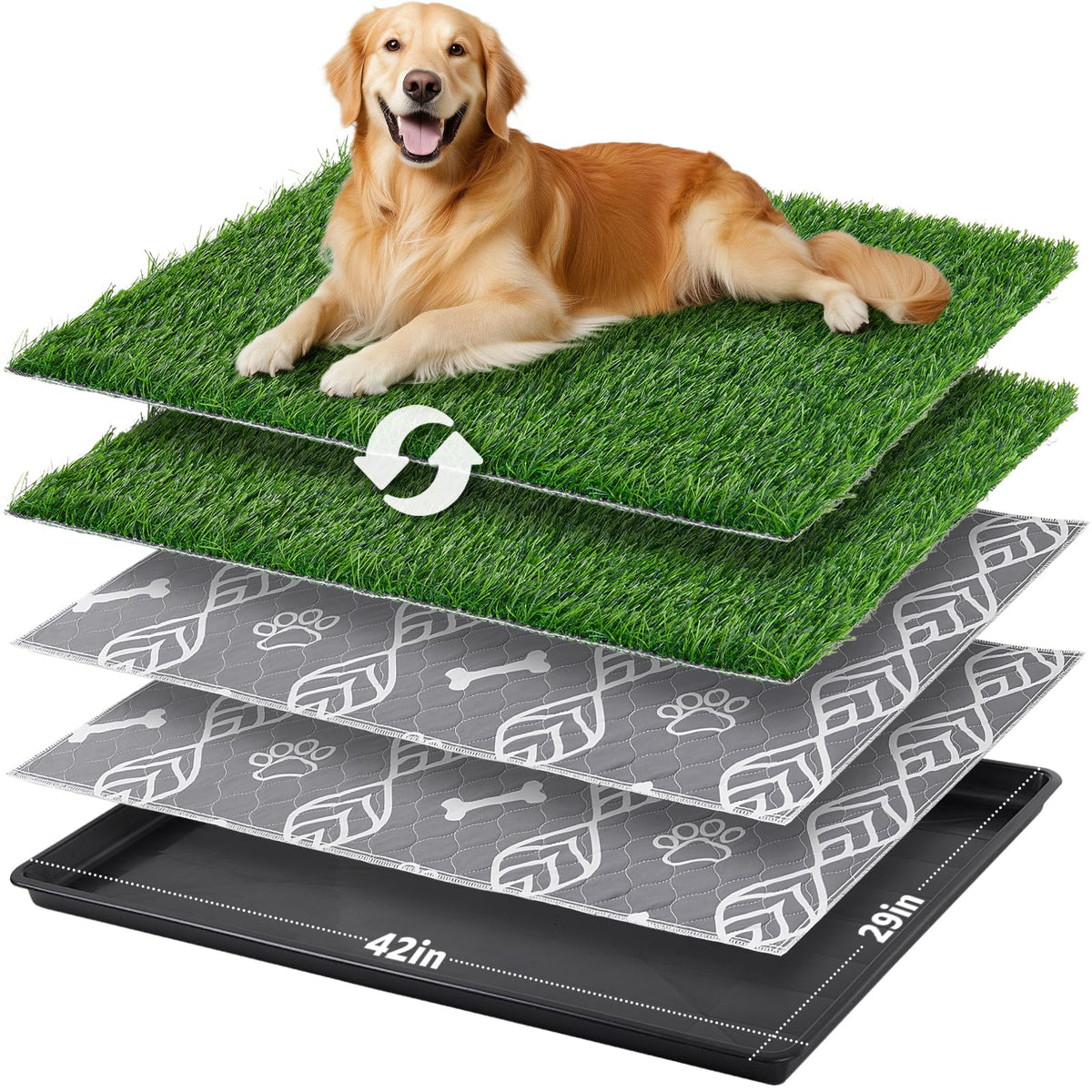 LOOBANI 45x29in large dog litter box with grass patch for easy home potty training.