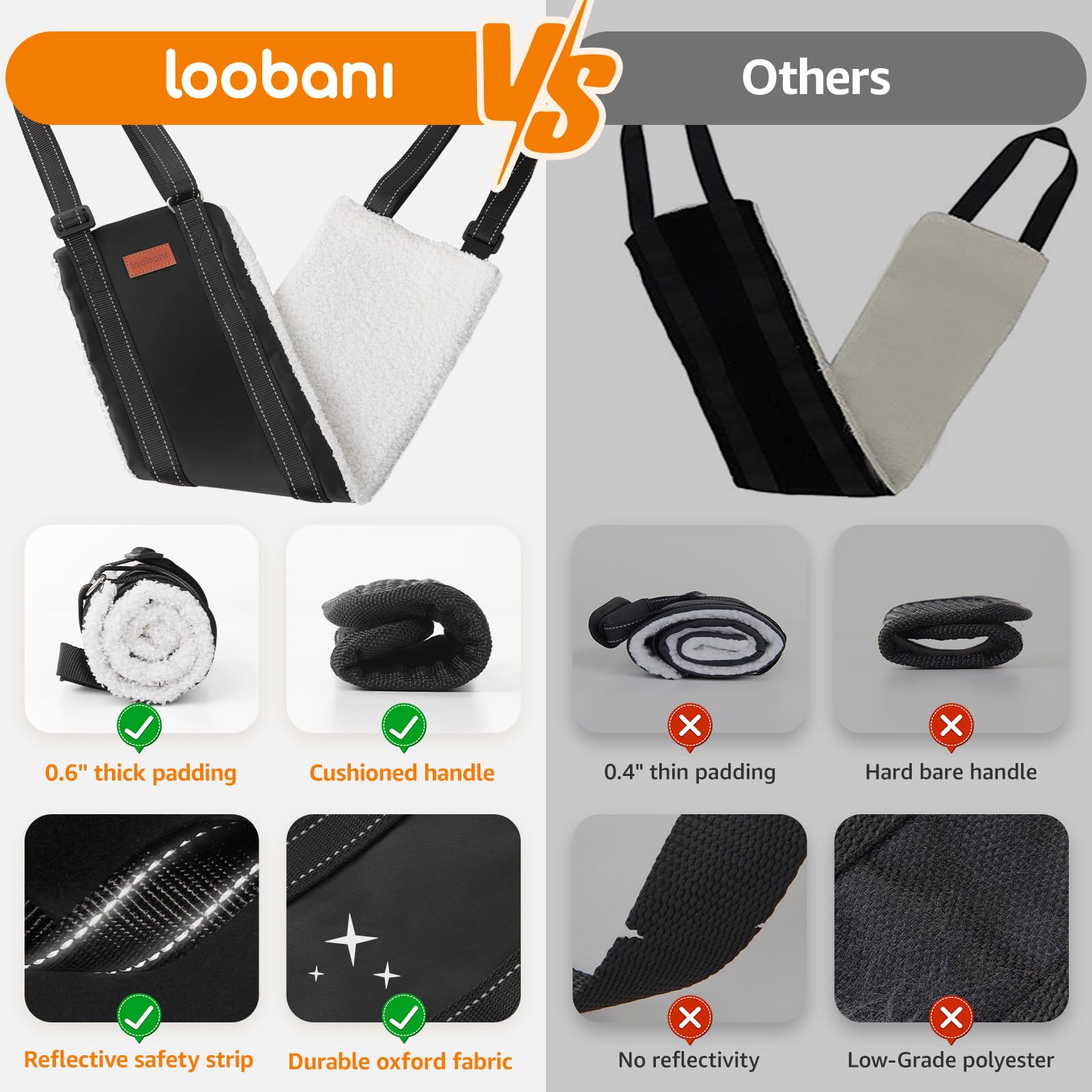 LOOBANI adjustable straps fit short or tall dogs for customized lifting.