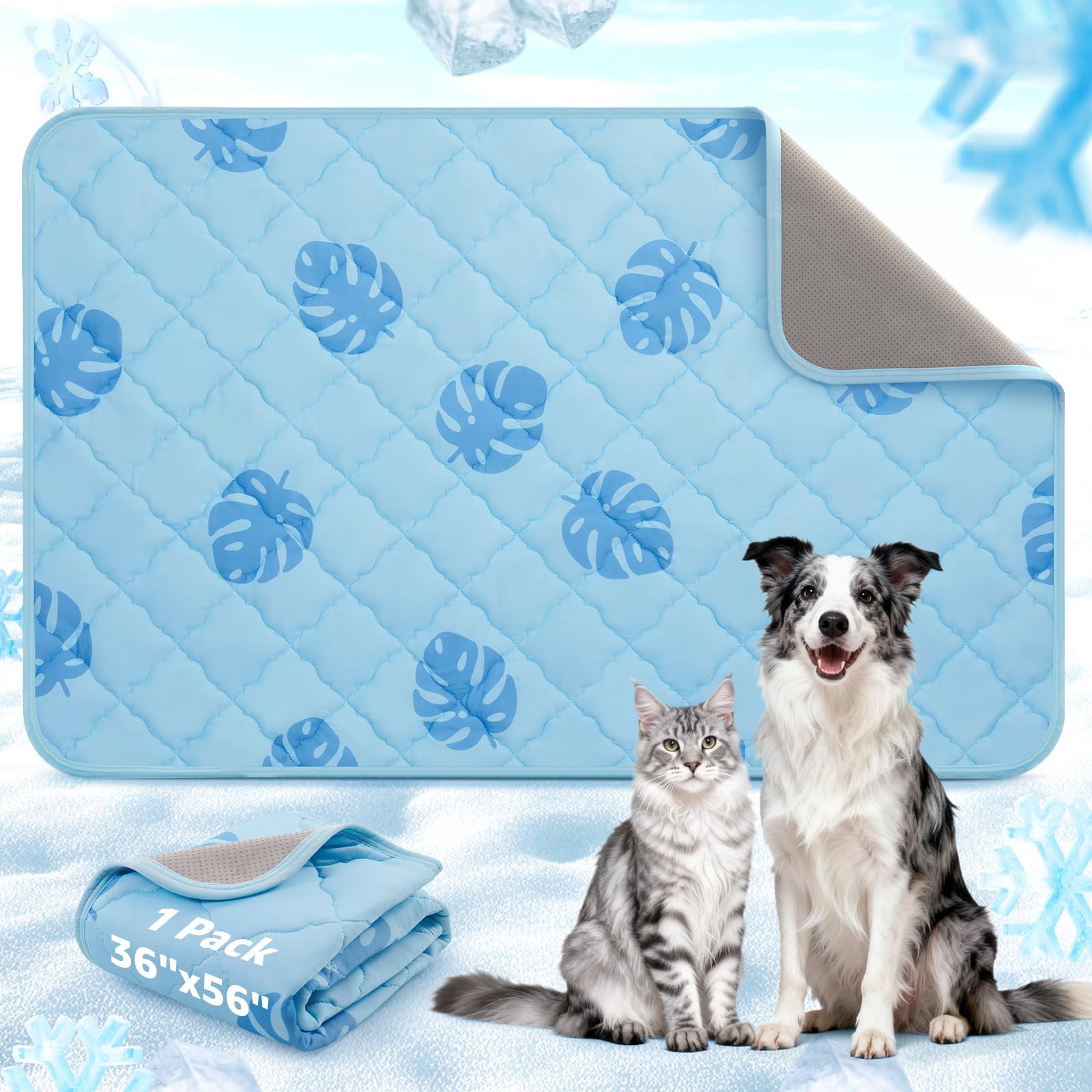 LOOBANI dog cooling mat large 56x36 anti-slip bottom keeps pets stable on floors.