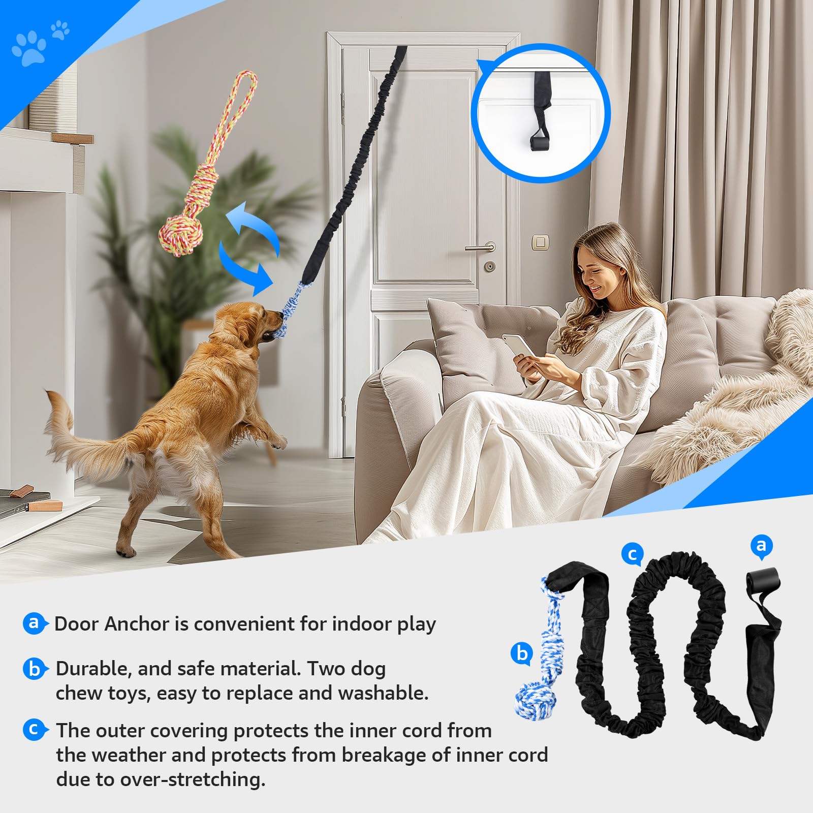 Durable bungee tug rope designed for medium to large dogs
