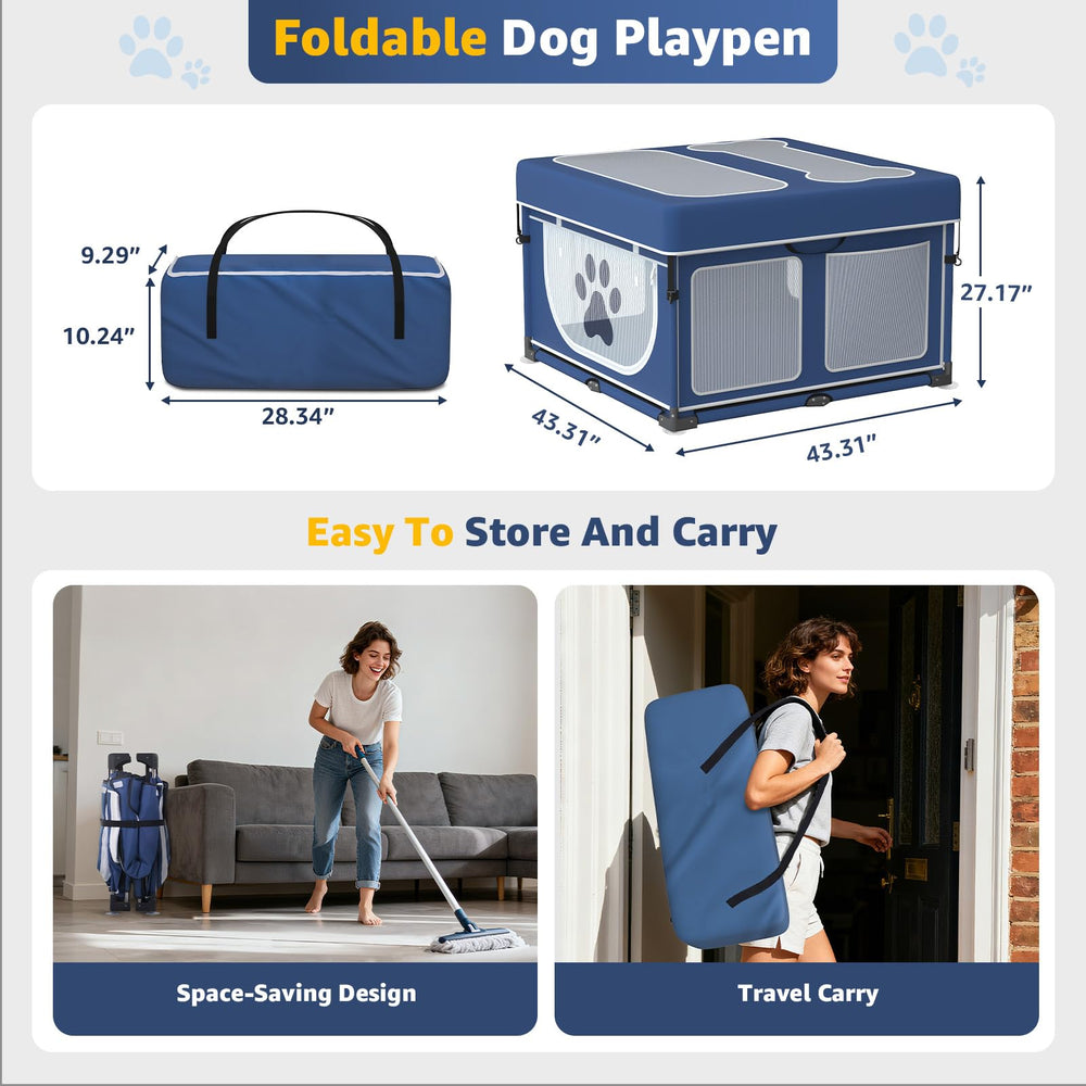 LOOBANI foldable playpen fits into the included carry bag for travel.