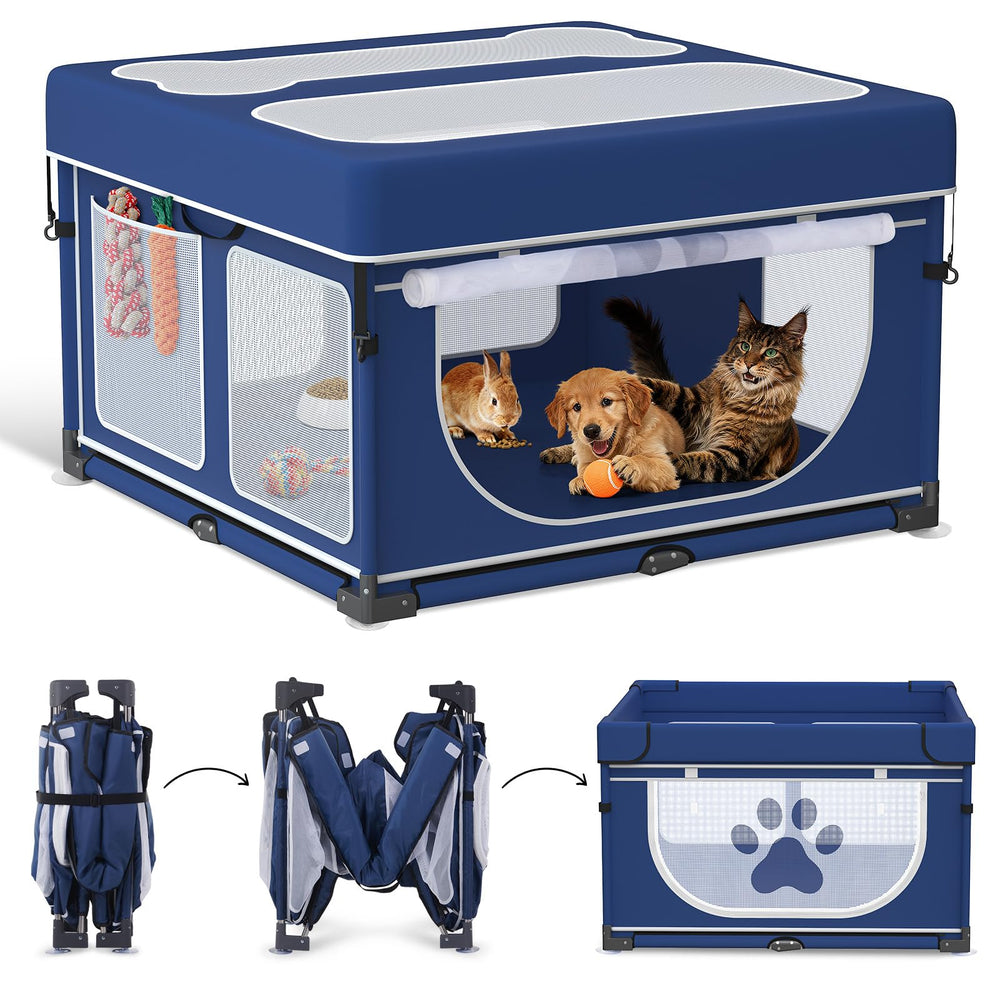 LOOBANI foldable dog playpen with cover provides security for curious pets.