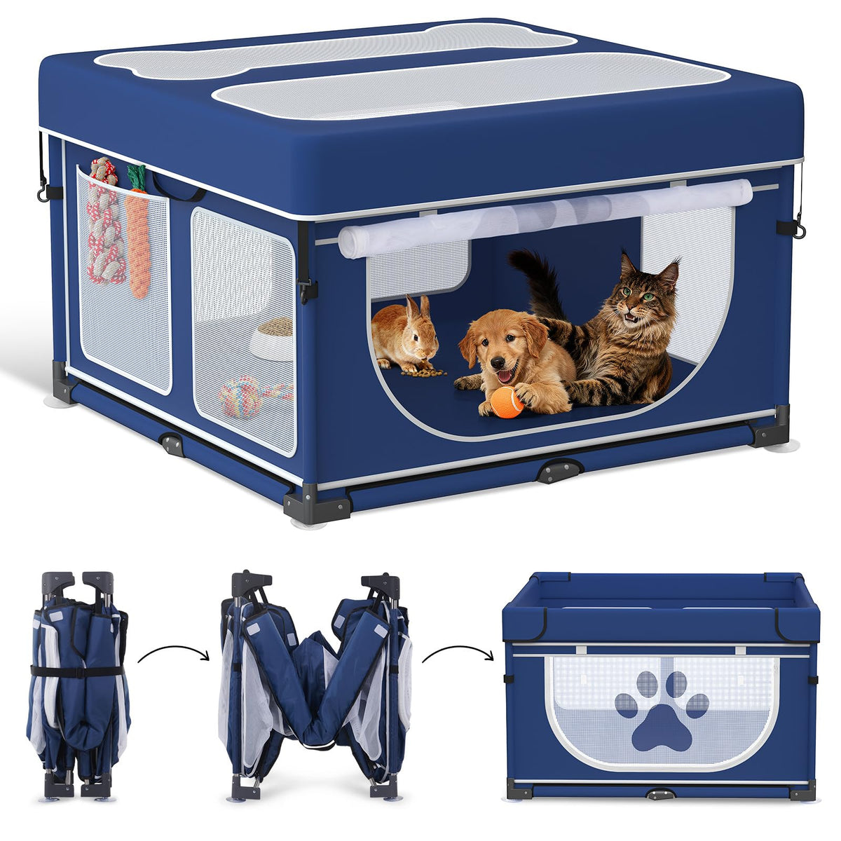 LOOBANI foldable dog playpen with cover provides security for curious pets.