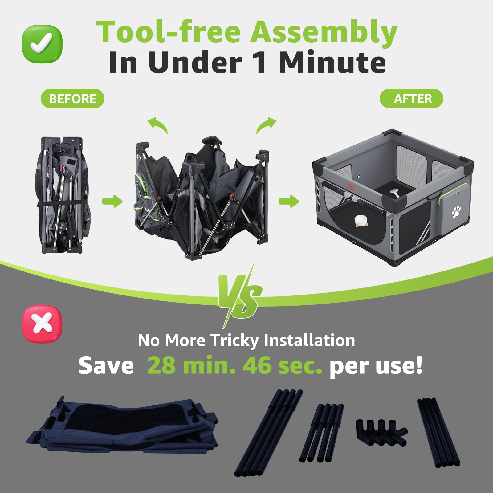 Loobani foldable dog playpen folded compact for travel and storage