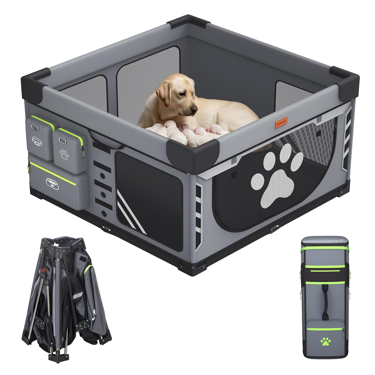 Loobani foldable dog playpen front view showing quick setup and safe space