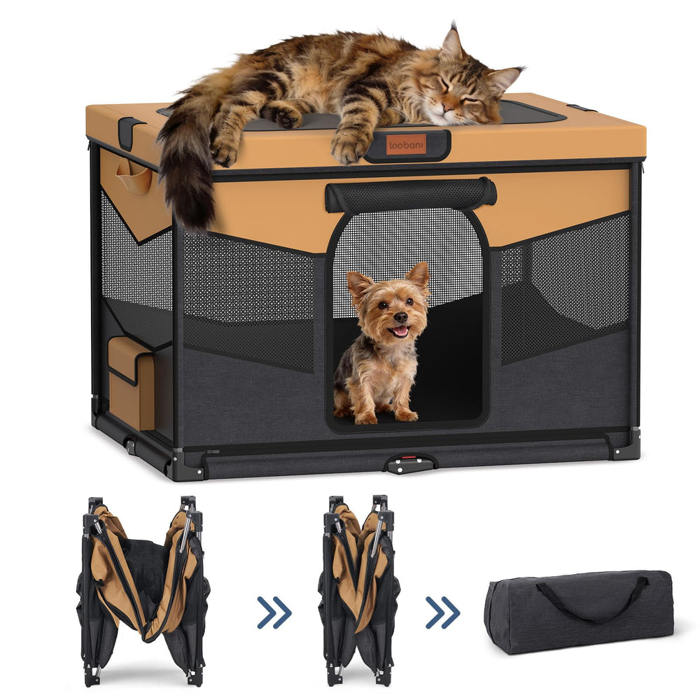 LOOBANI Foldable Dog Playpen setup shows a sturdy frame for safe indoor play