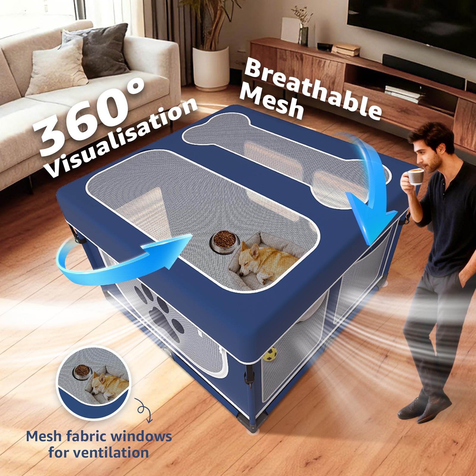 LOOBANI foldable playpen transparent mesh offers clear visibility and airflow.