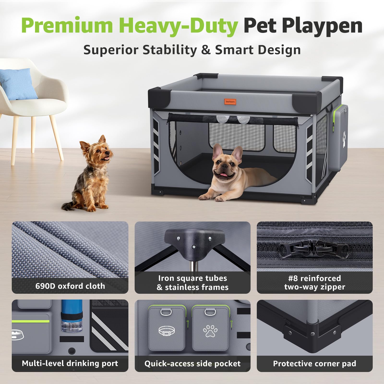 Loobani playpen water dispenser supports hydrated pets on adventures