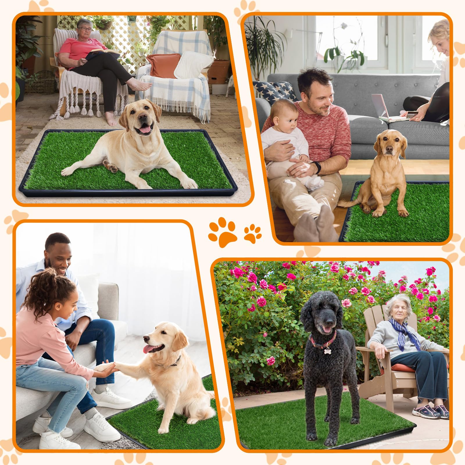 LOOBANI puppy training grass pad showing quick drainage and easy cleaning