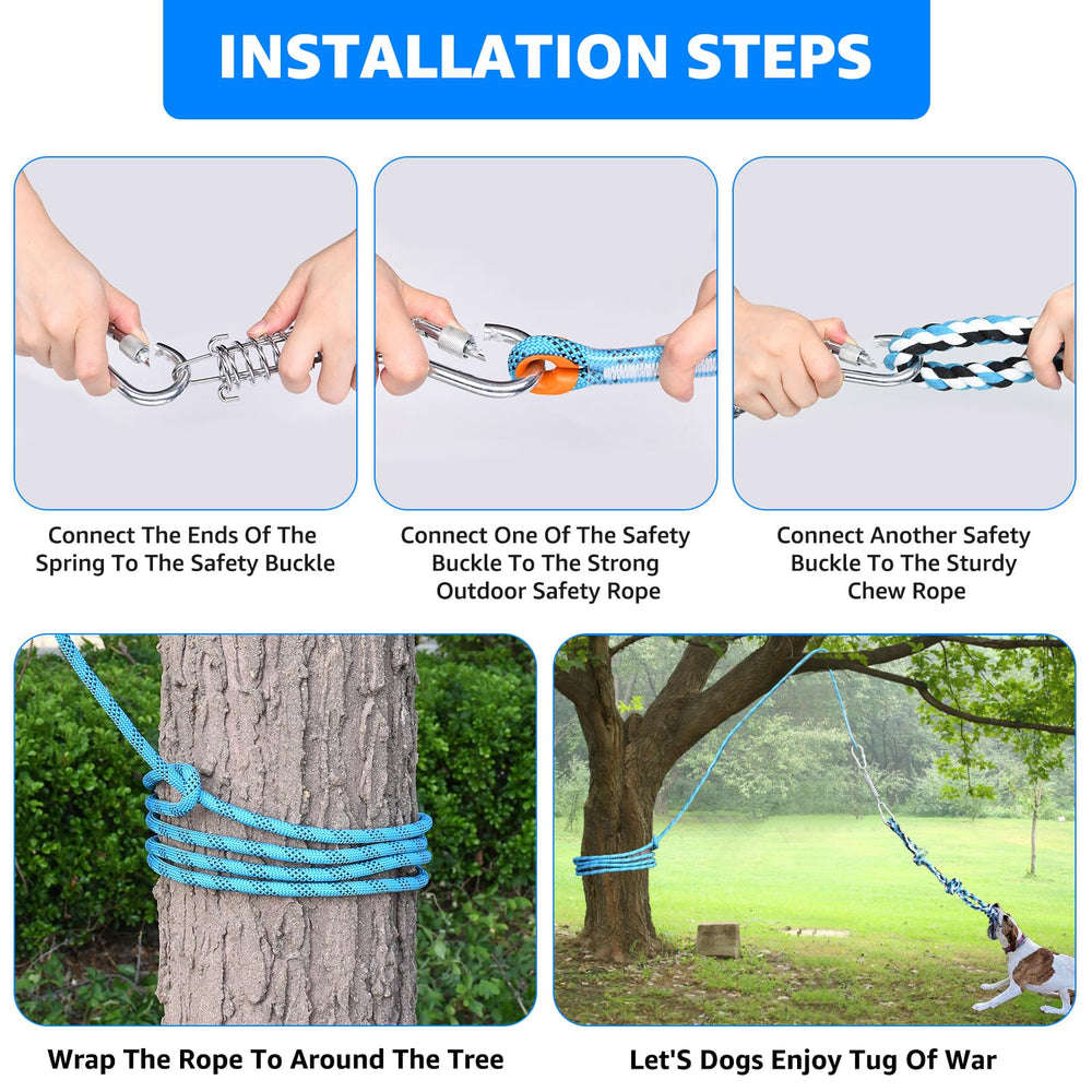 Rope tug and clips of LOOBANI Spring Pole Toy demonstrating strong construction