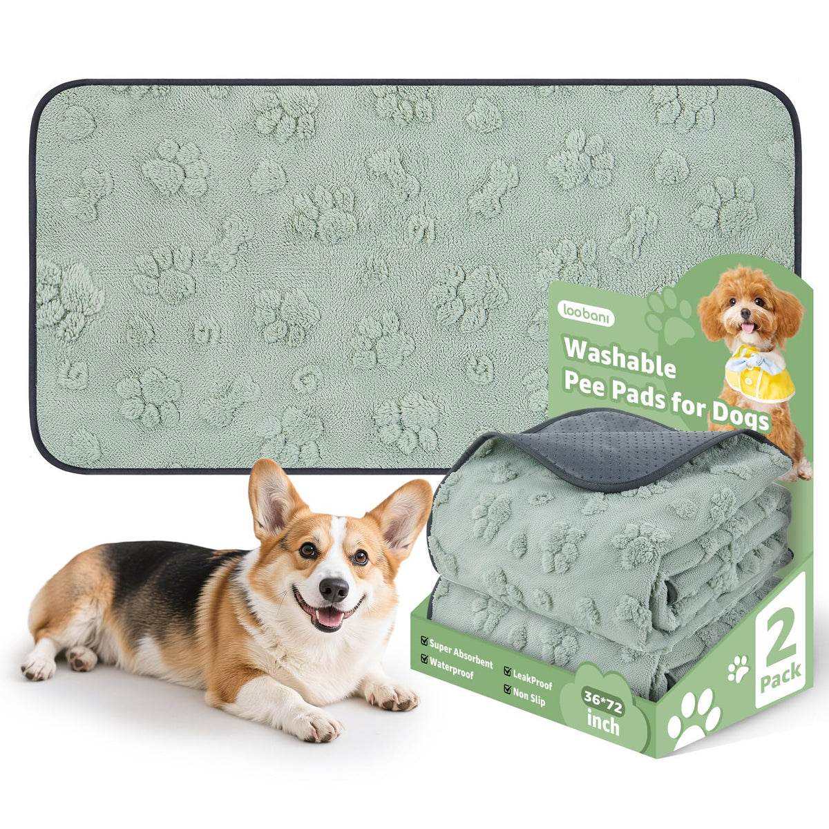 LOOBANI washable pads with dog pattern, top view for stylish home protection