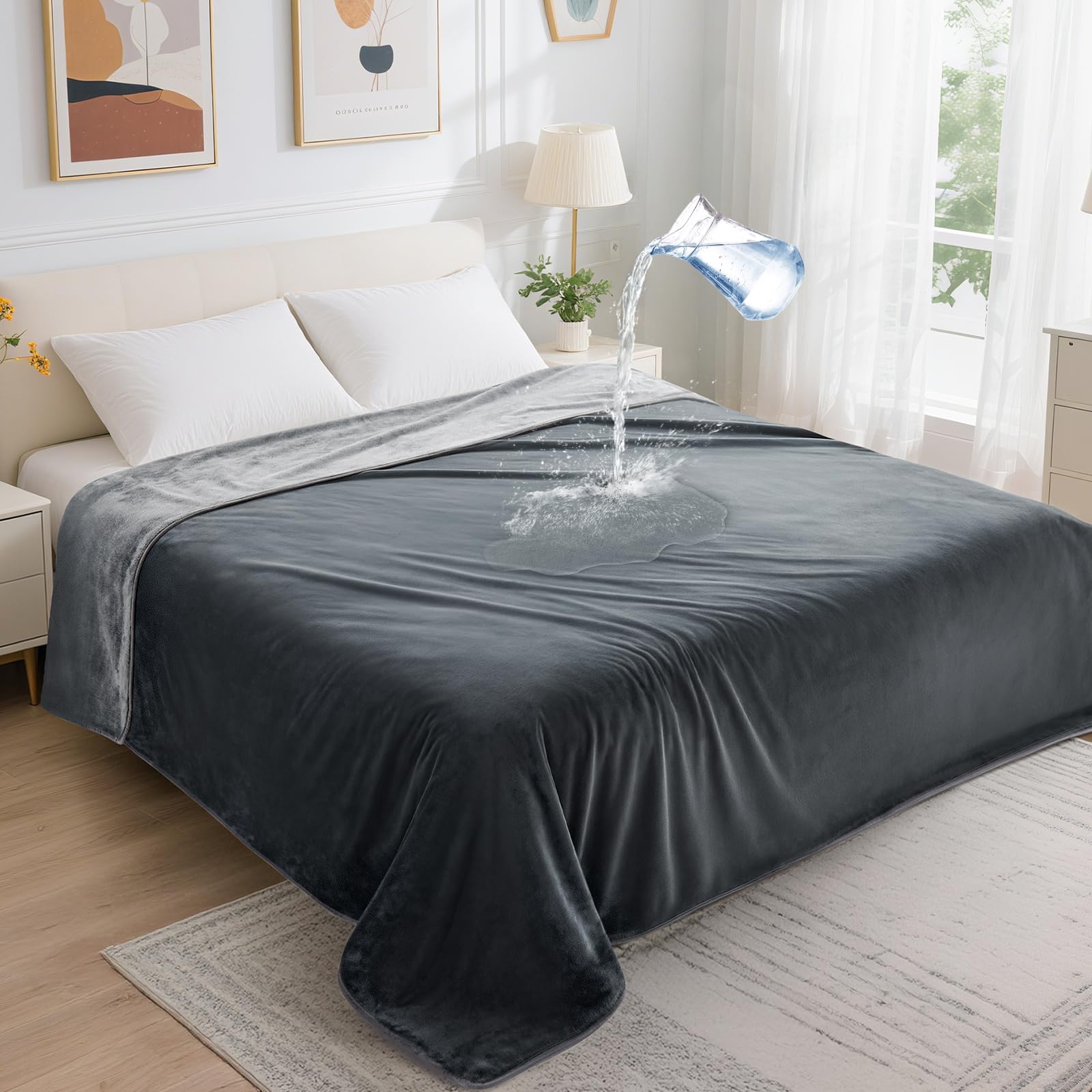 LOOBANI waterproof blanket on bed protects sheets from spills