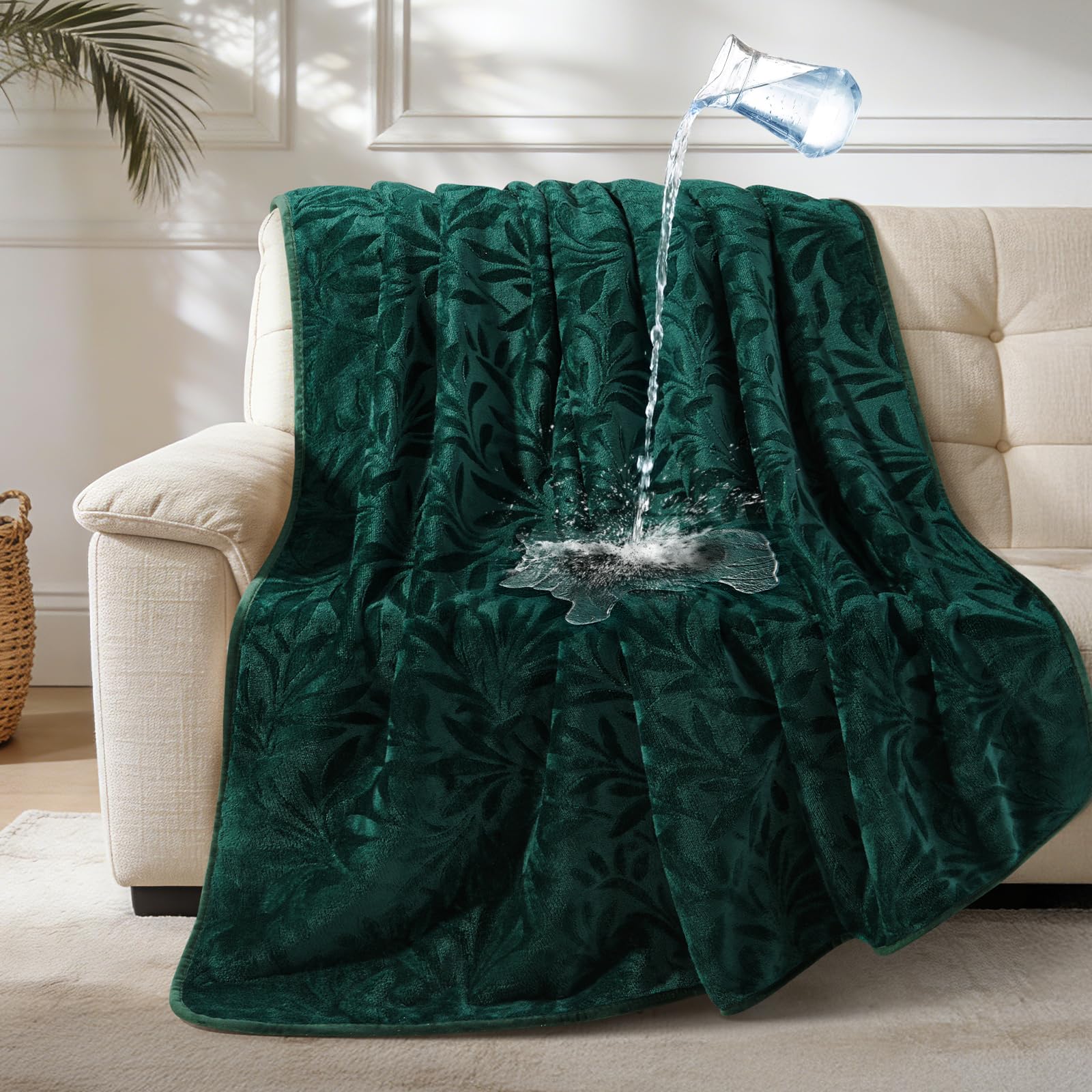 LOOBANI waterproof blanket couch leaf jacquard front protects furniture from spills