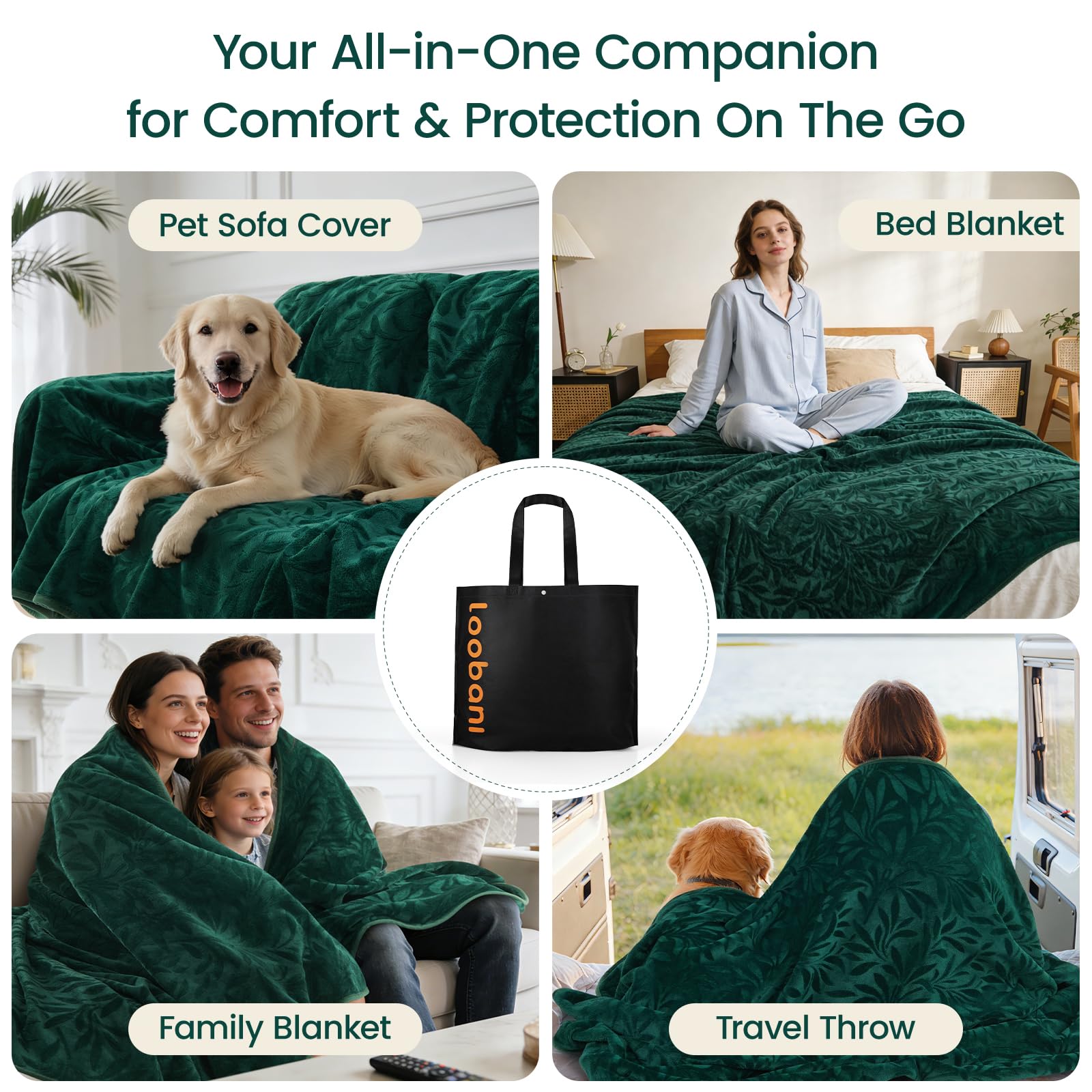 LOOBANI blanket dual-sided soft flannel offers cloud-soft feel with extra warmth.