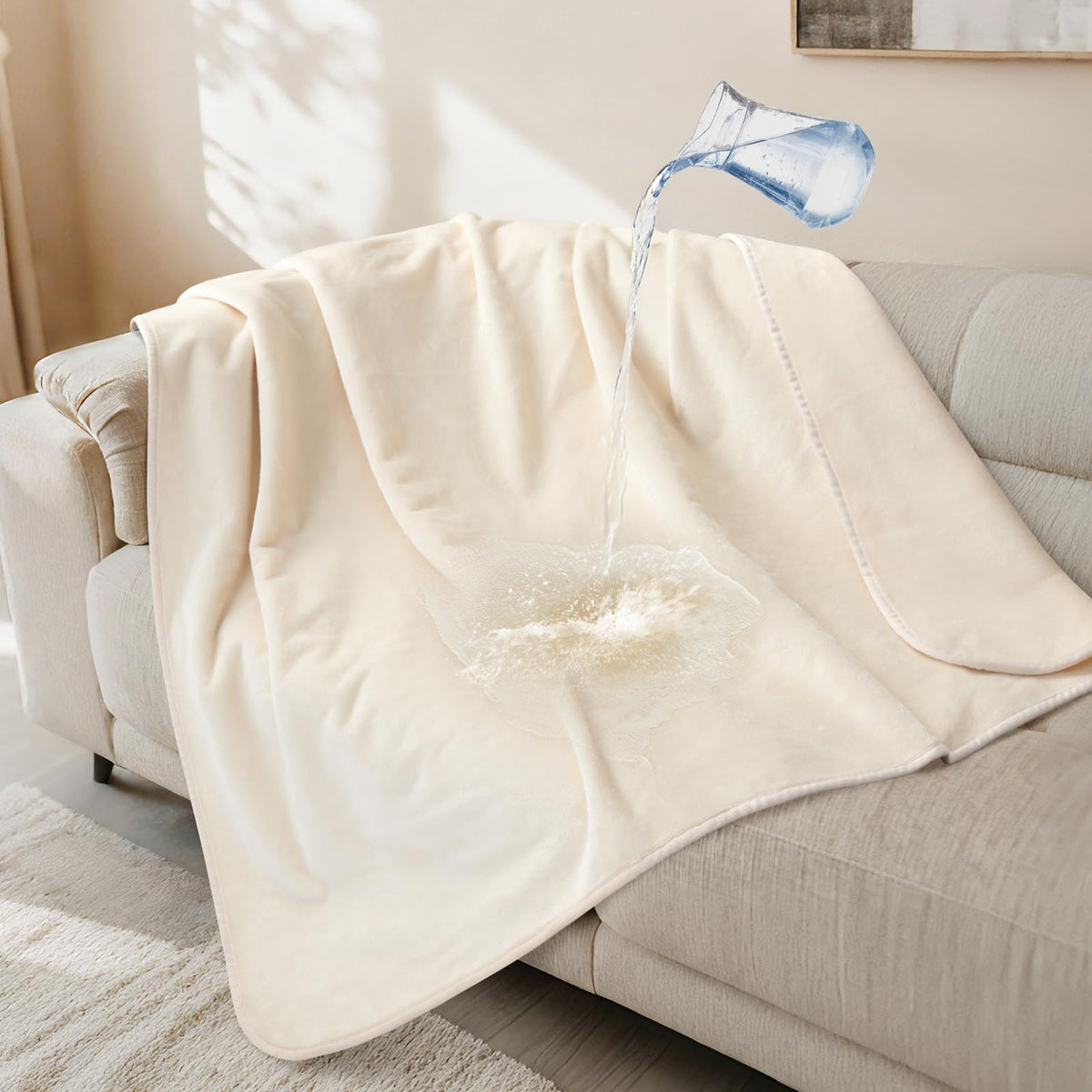 LOOBANI waterproof dog blanket on a sofa protecting upholstery and pets