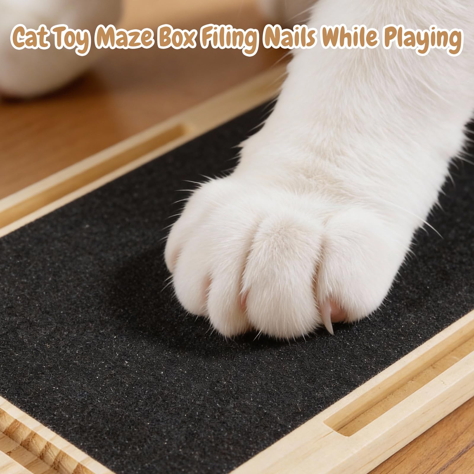 The Loojzz Cat Nail File Scratch Enrichment Box features durable wood for long-lasting play.