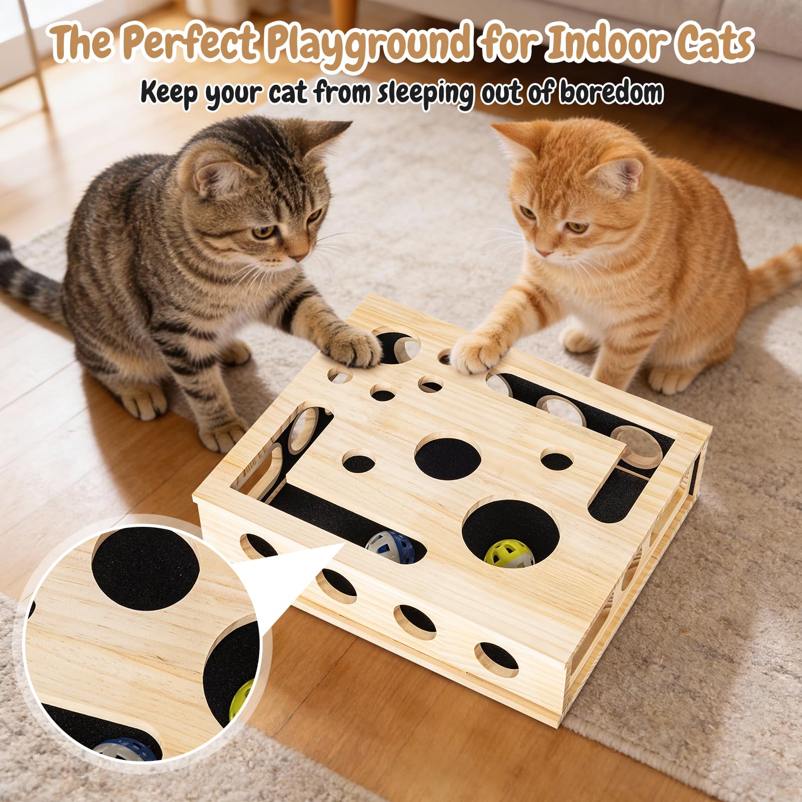 The Loojzz Cat Nail File Scratch Enrichment Box reveals maze paths that challenge a curious cat.