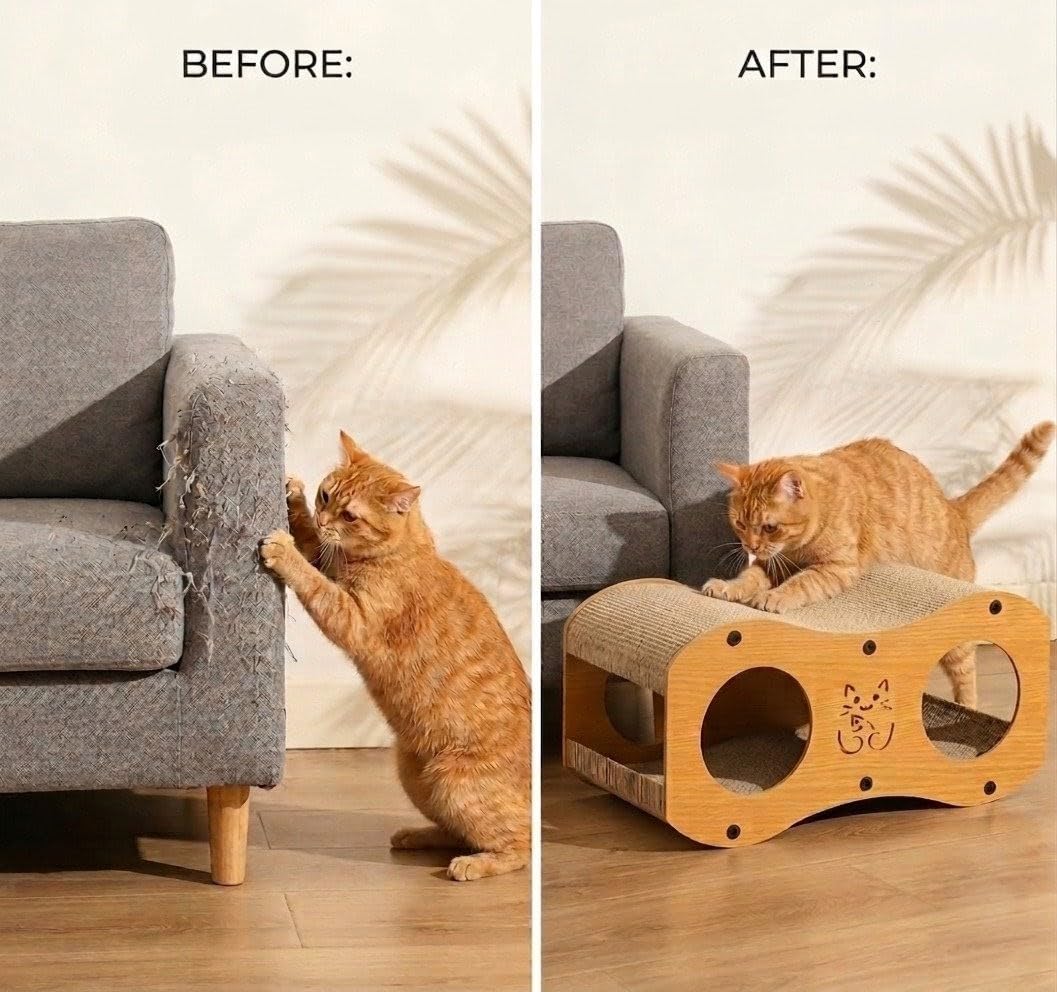 LoompaPets Cat Scratcher resting top demonstrates ergonomic lounging and cat comfort.