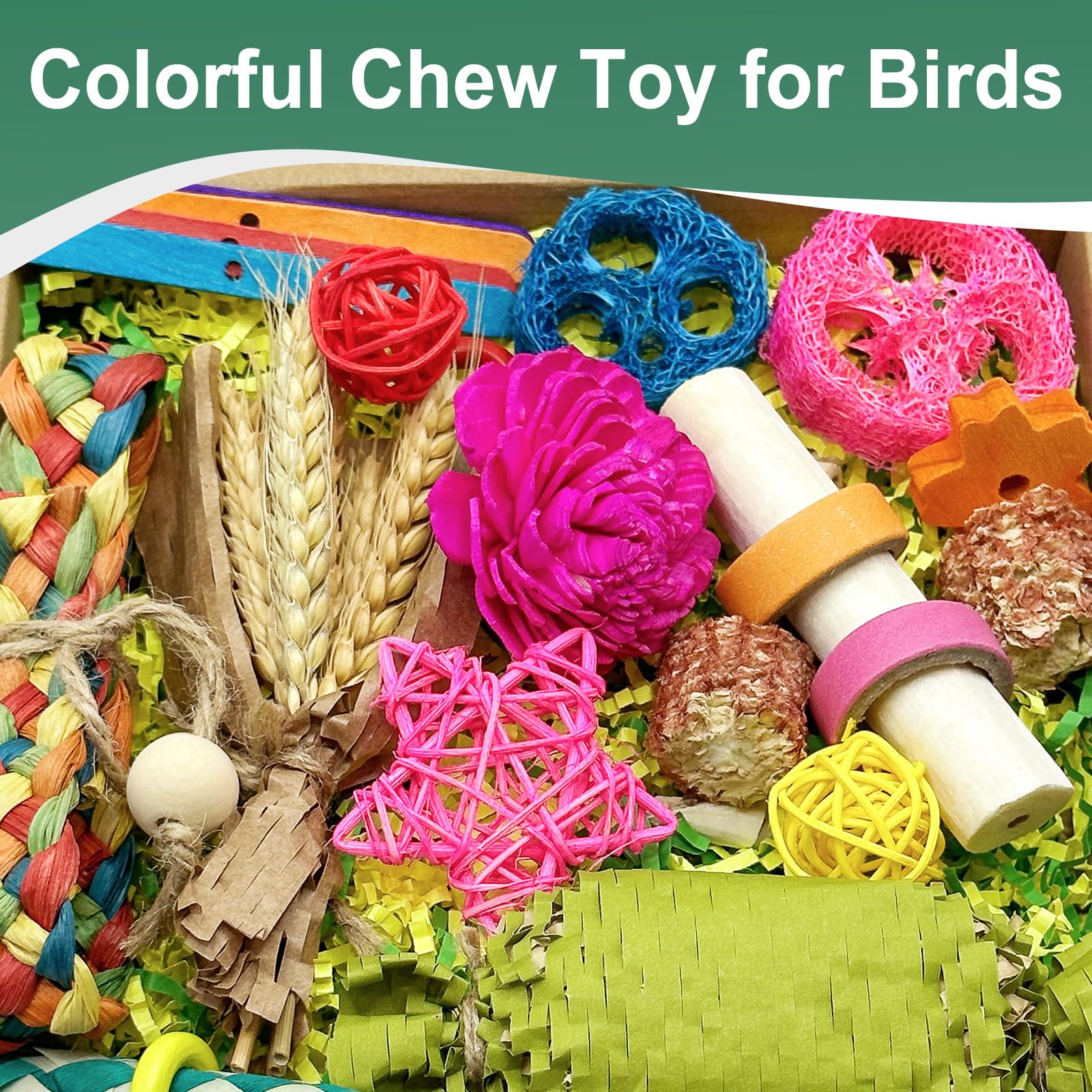 LOPERDEVE parrot shredding toy contents closeup promotes playful chewing.