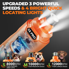 LOPSIC 3-speed, 12,000 RPM motor adapts to small and large dogs.