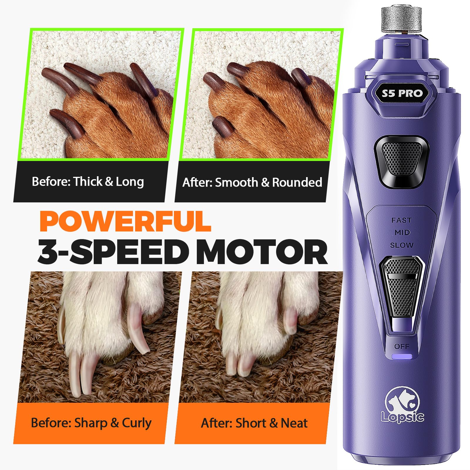LOPSIC Built-in LED lights illuminate nails to prevent over-cutting.