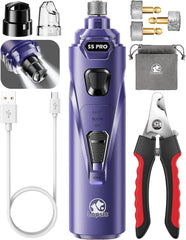 LOPSIC Whisper Quiet Dog Nail Grinder on display with LED lights for calm grooming.