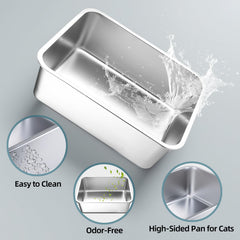 LOPYK stainless steel litter box non-stick surface makes waste slide away easily.