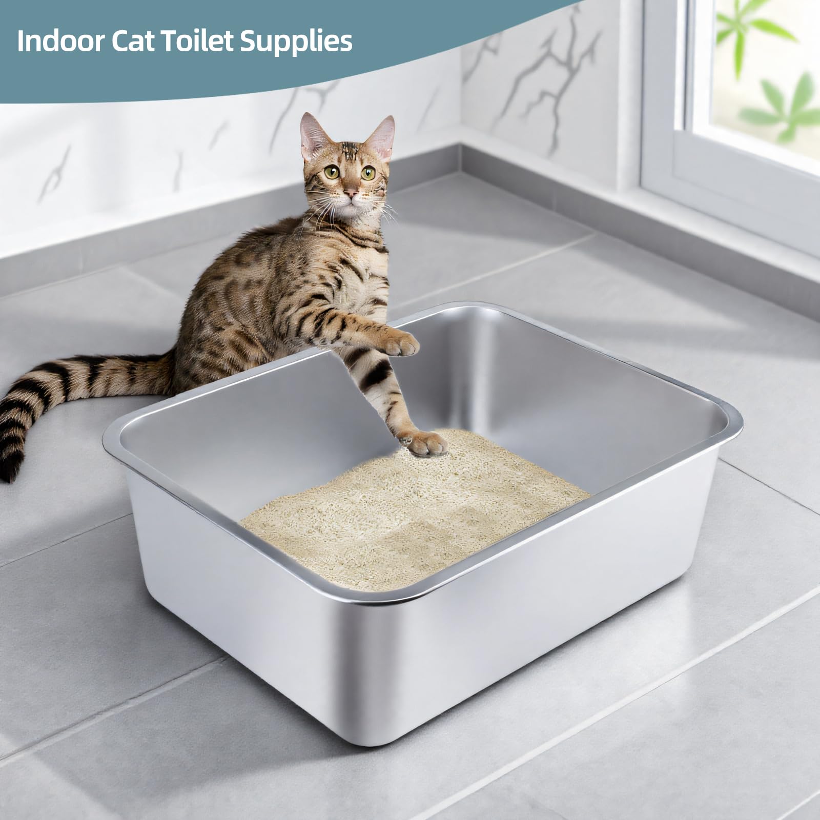 LOPYK stainless steel cat litter box odor resistance keeps space fresh
