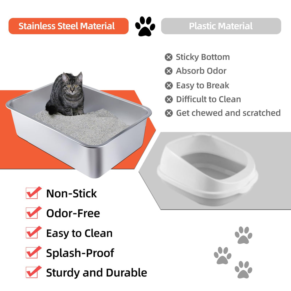 LOPYK stainless steel cat litter box side view emphasizes high 6-inch sides