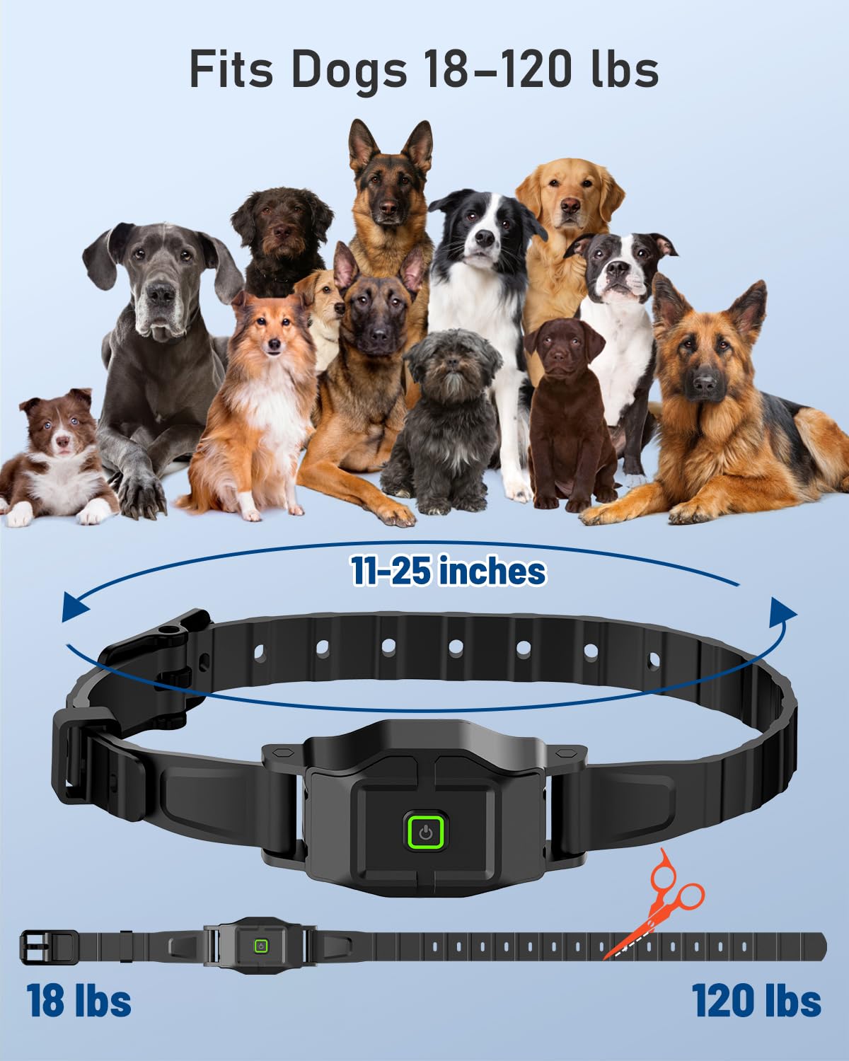 LOTYP adjustable neck fit from 10 to 25 inches for 15–120 lb dogs.