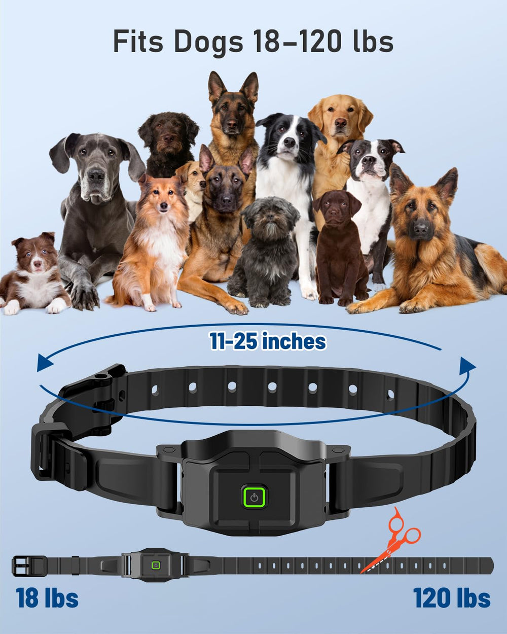LOTYP adjustable neck fit from 10 to 25 inches for 15–120 lb dogs.